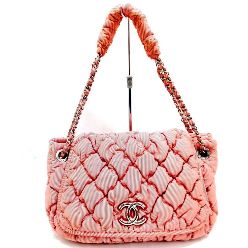 CHANEL Candy Stripe Bubble Quilt Shoulder Bag with Chain Strap